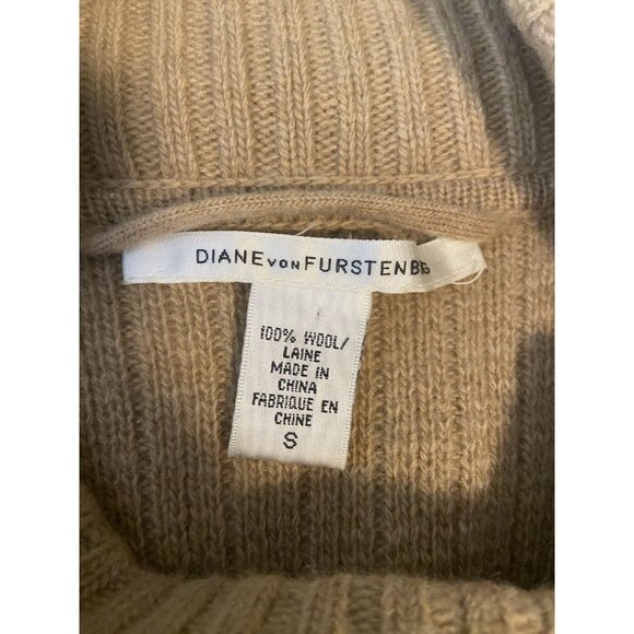 Diane von Furstenberg Tan Camel Brown 100% Wool Sweater Dress size S Knit Sheath - Picture 4 of 13